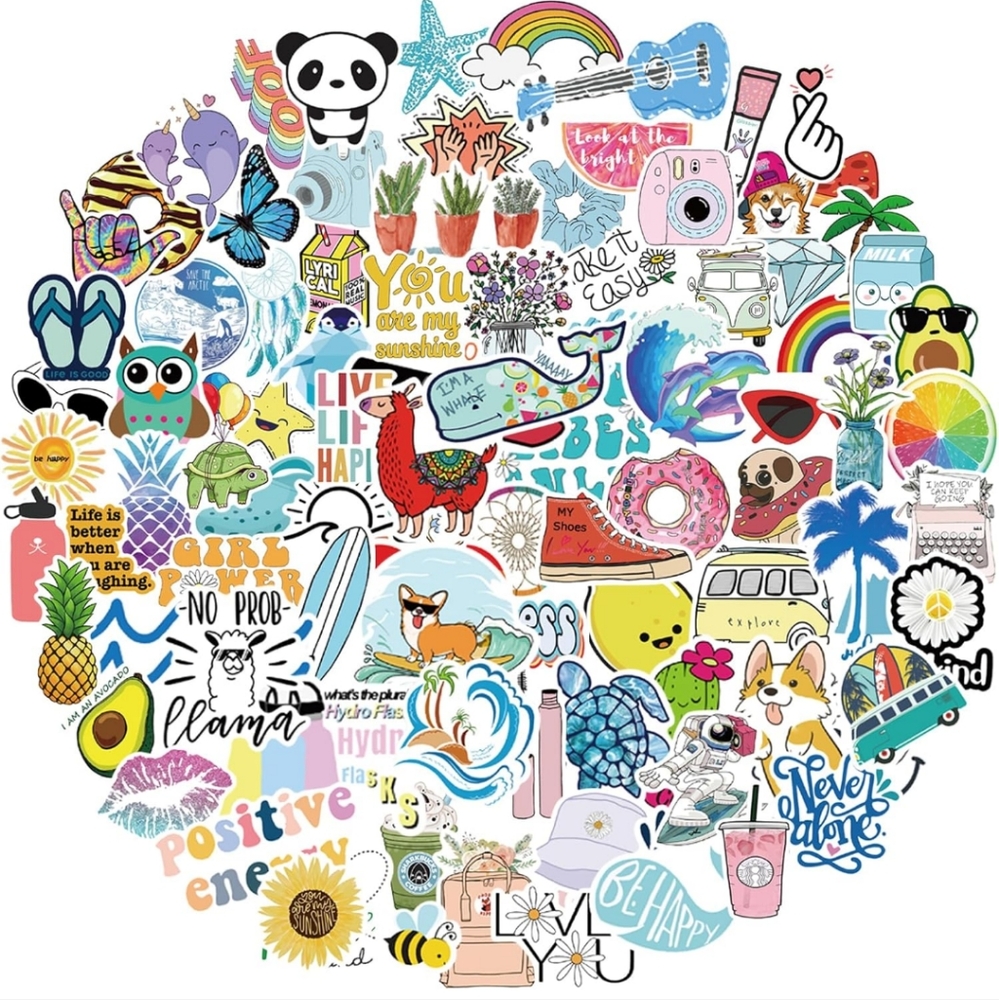 100 Colorful Sticker Pack for decor laptop phone mug luggage cup